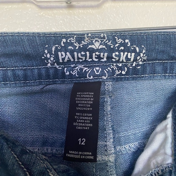 Paisley Sky Jean Mid Wash Blue Low Rise Boot Cut 5 Pocket W12 Embroidery Studded - Picture 3 of 16